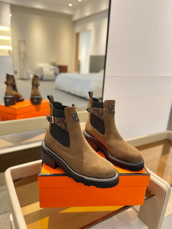 LV Beaubourg Ankle Boot 50mm Brown Yellow Suede