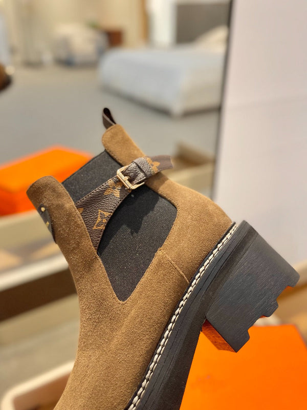 LV Beaubourg Ankle Boot 50mm Brown Yellow Suede
