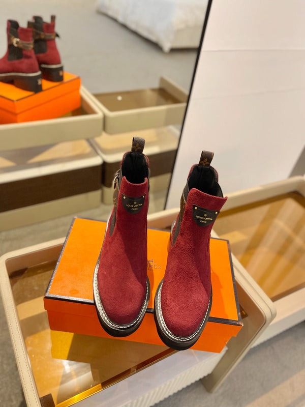 Stivaletto LV Beaubourg in pelle scamosciata rossa 100mm