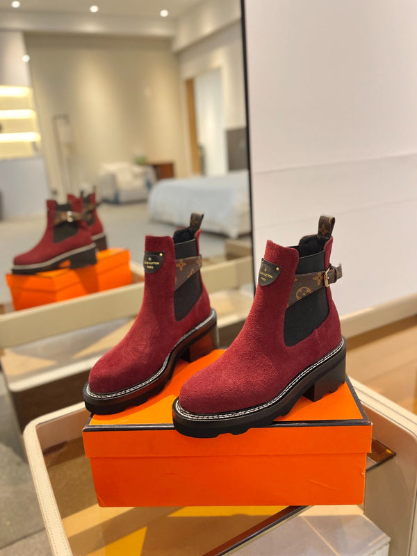 Stivaletto LV Beaubourg in pelle scamosciata rossa 100mm