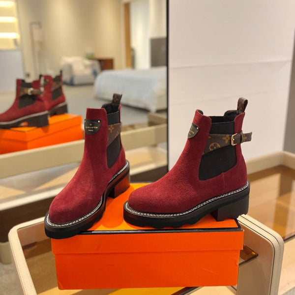 Stivaletto LV Beaubourg in pelle scamosciata rossa 100mm