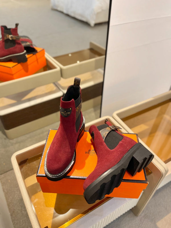 Stivaletto LV Beaubourg in pelle scamosciata rossa 100mm