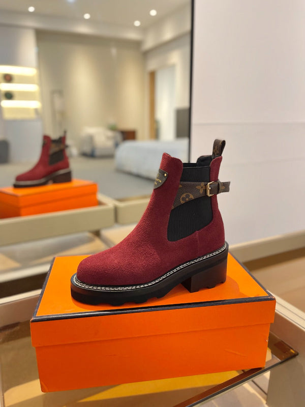 Stivaletto LV Beaubourg in pelle scamosciata rossa 100mm