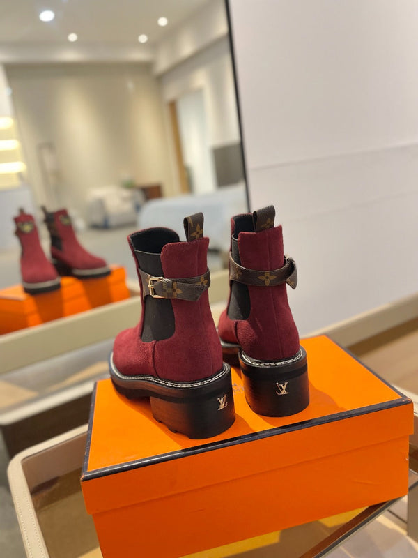 Stivaletto LV Beaubourg in pelle scamosciata rossa 100mm