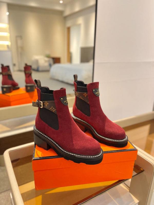 Stivaletto LV Beaubourg in pelle scamosciata rossa 100mm