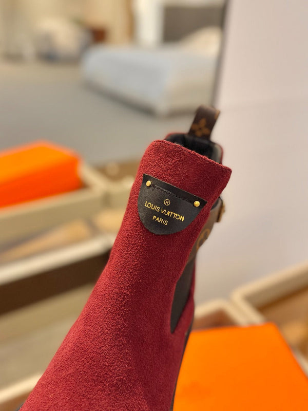 Stivaletto LV Beaubourg in pelle scamosciata rossa 100mm
