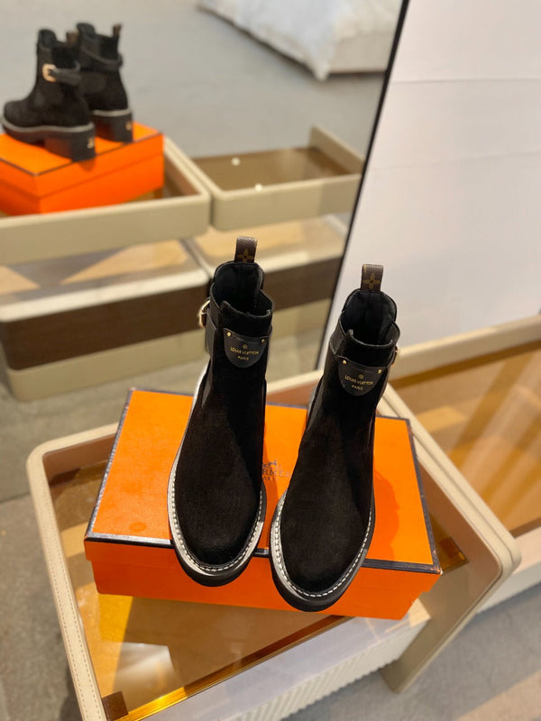 Stivaletto LV Beaubourg in pelle scamosciata nera 100mm