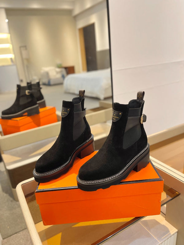 Stivaletto LV Beaubourg in pelle scamosciata nera 100mm