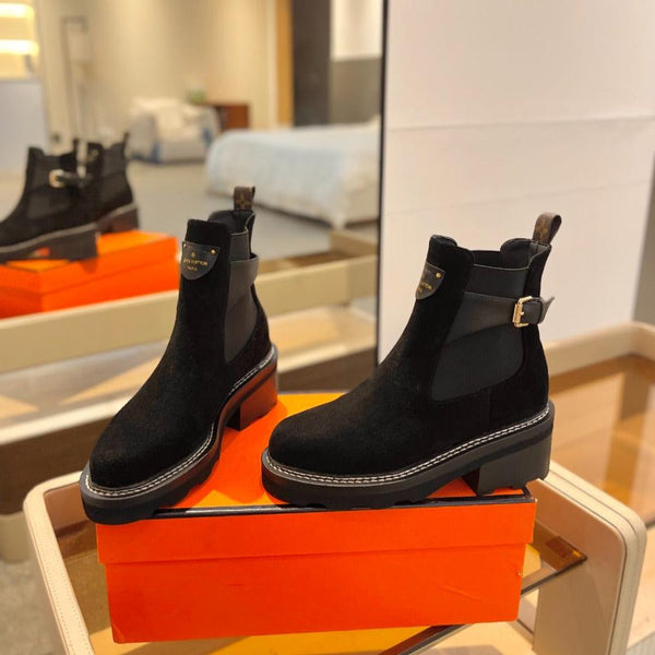 Stivaletto LV Beaubourg in pelle scamosciata nera 100mm