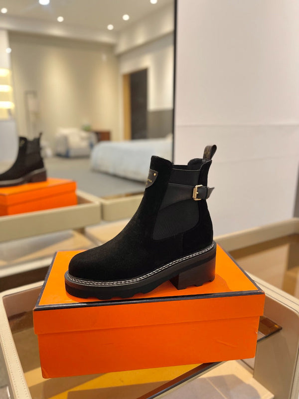 Stivaletto LV Beaubourg in pelle scamosciata nera 100mm