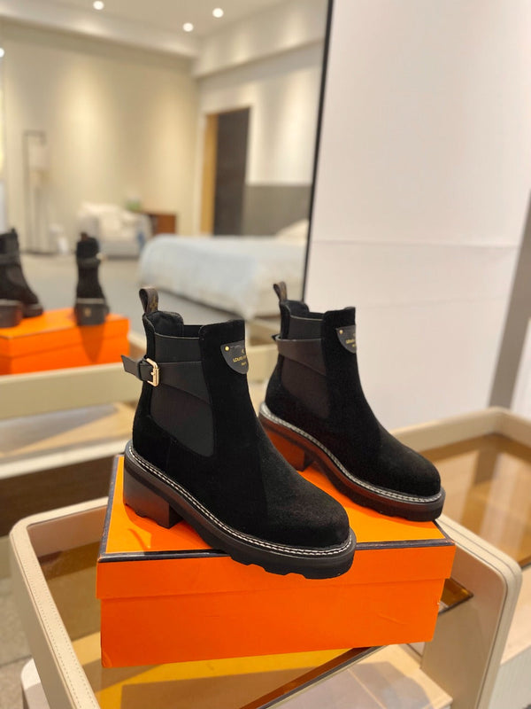 Stivaletto LV Beaubourg in pelle scamosciata nera 100mm
