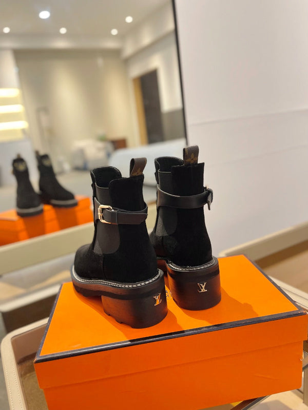 Stivaletto LV Beaubourg in pelle scamosciata nera 100mm