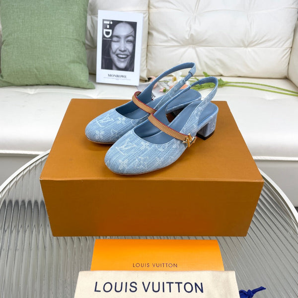 LV Slingback Blue Monogram Jacquard Fabric