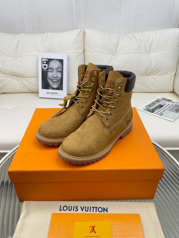 Stivaletto alla caviglia LV x Timberland 6-In 50mm in pelle nabuk monogrammata marrone giallo