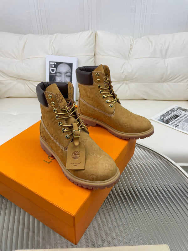 Stivaletto alla caviglia LV x Timberland 6-In 50mm in pelle nabuk monogrammata marrone giallo