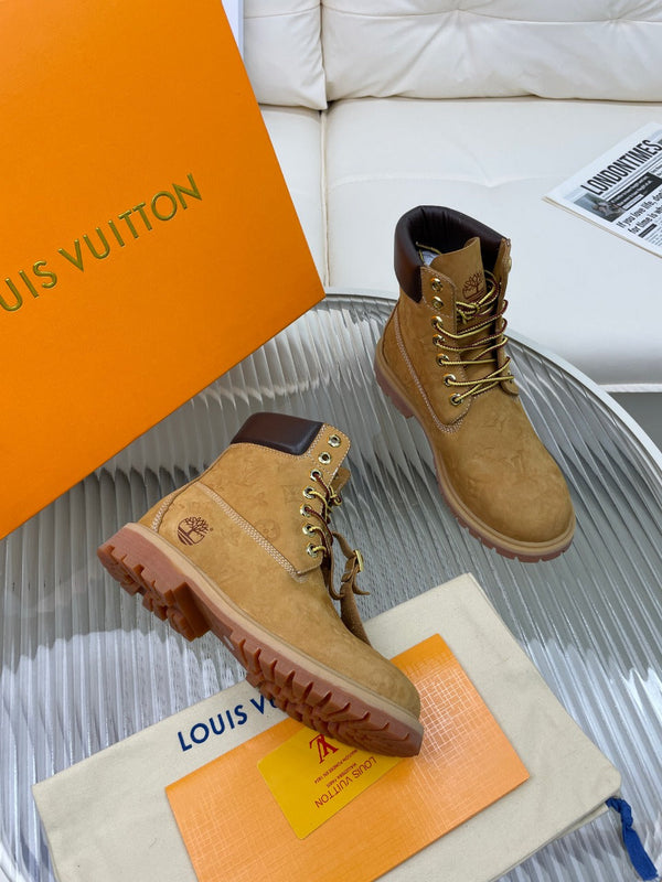 Stivaletto alla caviglia LV x Timberland 6-In 50mm in pelle nabuk monogrammata marrone giallo