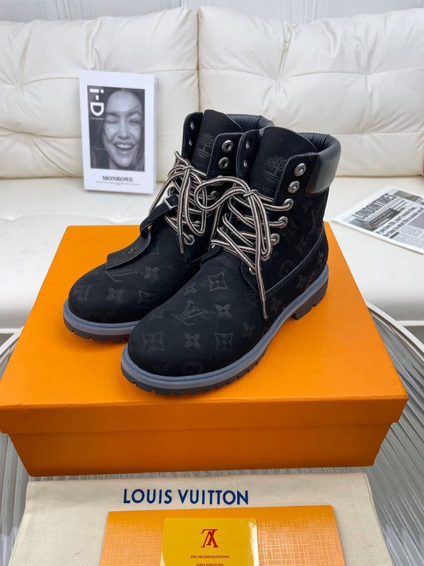 Stivaletto alla caviglia LV x Timberland 6-In 50mm in pelle nabuk monogramma nera