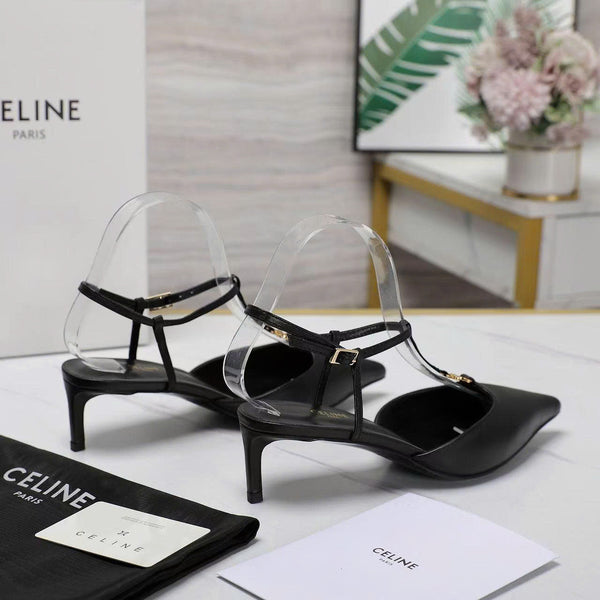 Cel High Heel 5cm Slingbacks in Black Gold Logo Calfskin
