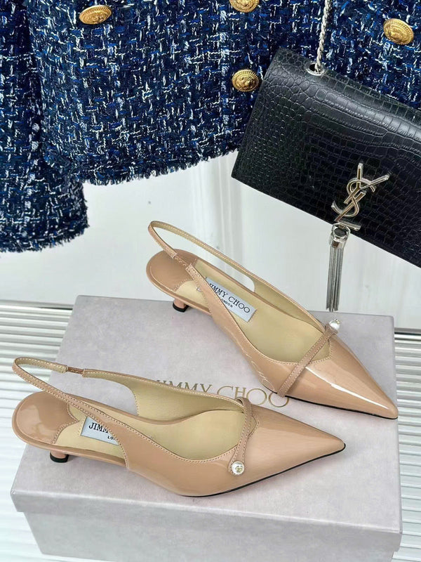 Jimmy Choo 65mm High Heel Slingback Pumps in Blush Pink Patent Leather