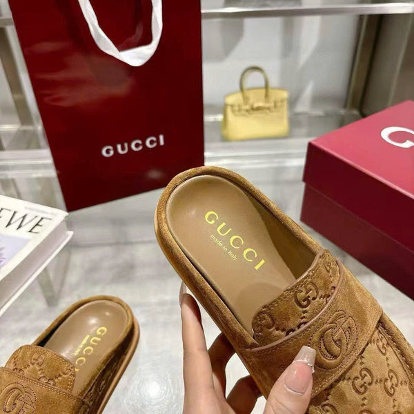 GG Mule With Double G in Light Brown Suede