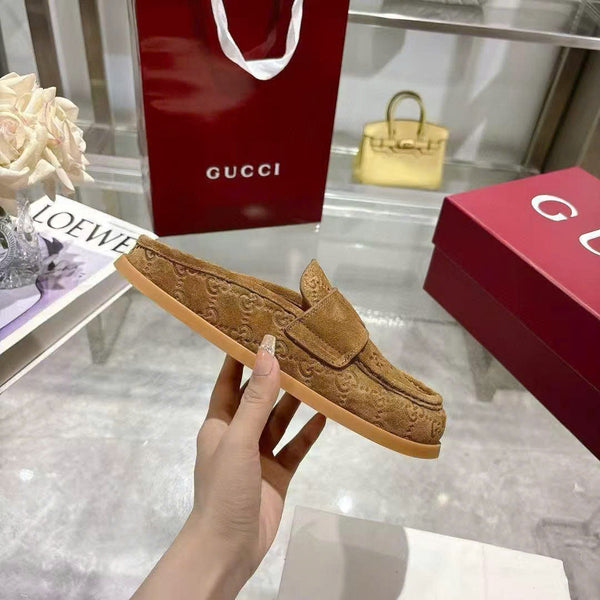 GG Mule With Double G in Light Brown Suede