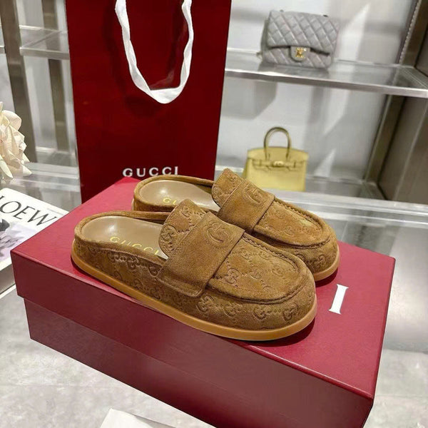 GG Mule With Double G in Light Brown Suede