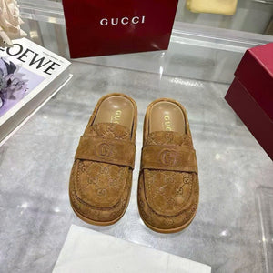 GG Mule With Double G in Light Brown Suede