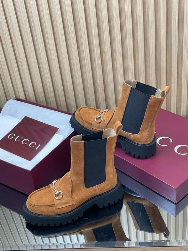 GG Horsebit Platform Ankle Boots in Suede
