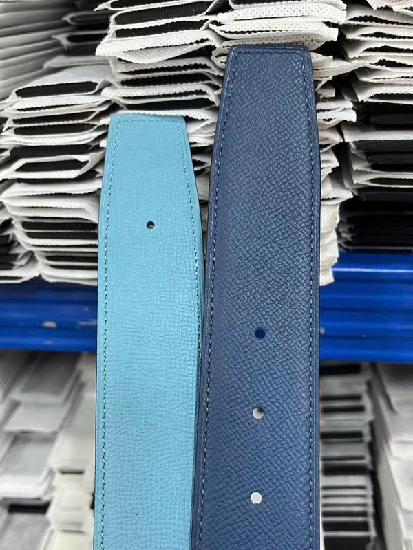 HM Silver Constance & Reversible Belt 38mm Blue Leather