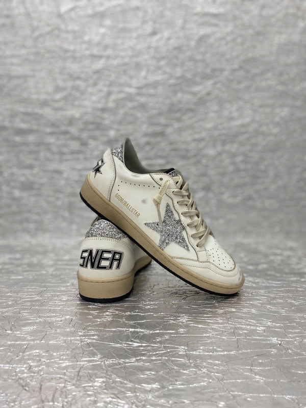 Sneakers GGDB Ball Star in nappa bianca con glitter e stella