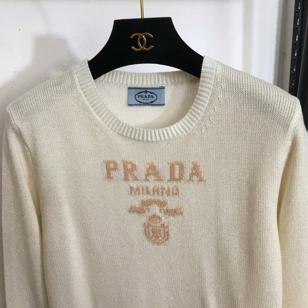 Prad Logo Crew-Neck  Sweater in Bright Silk Blend Wool