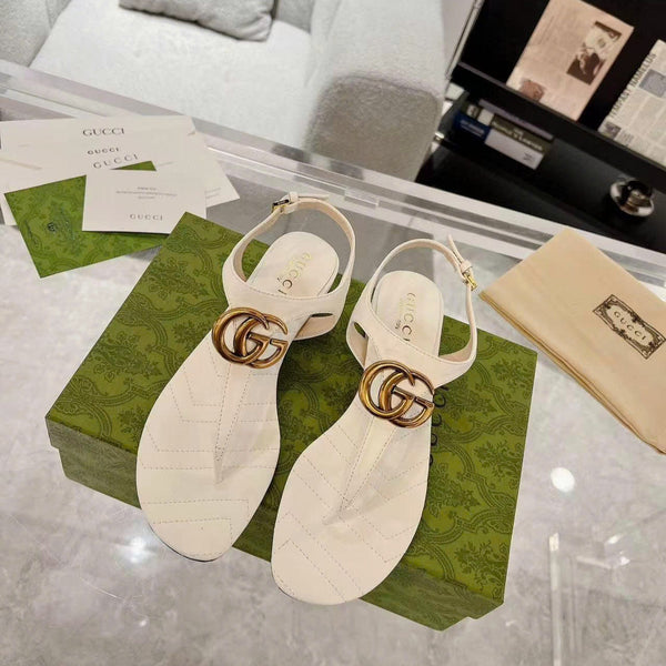 GG Marmont Thong Sandals in White Cowhide