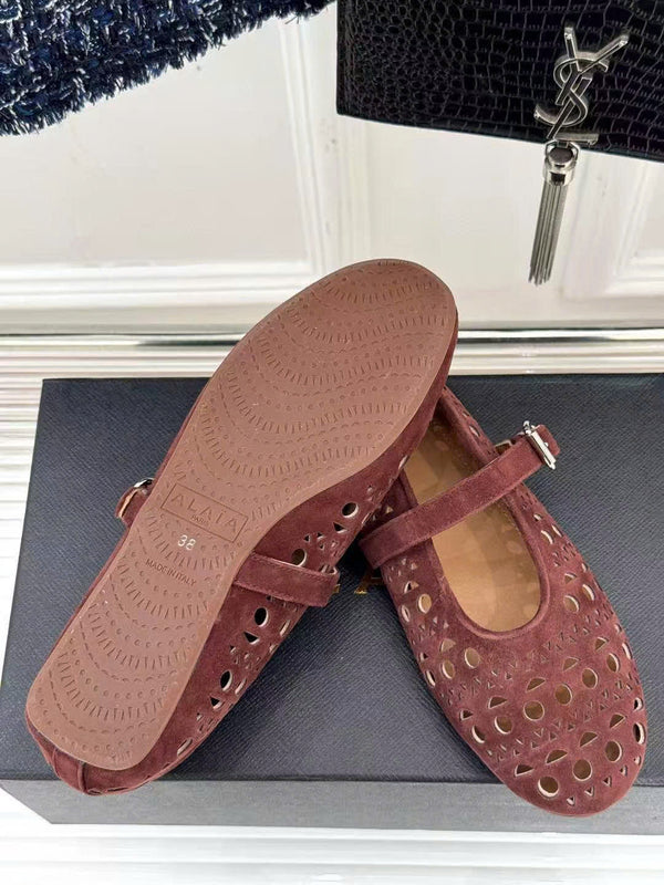 ALAIA MARY JANE FLATS CHOCOLATE BROWN SUEDE