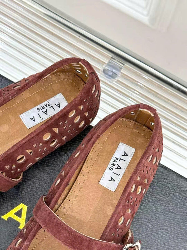 ALAIA MARY JANE FLATS CHOCOLATE BROWN SUEDE