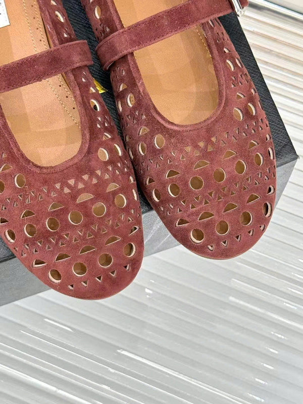 ALAIA MARY JANE FLATS CHOCOLATE BROWN SUEDE
