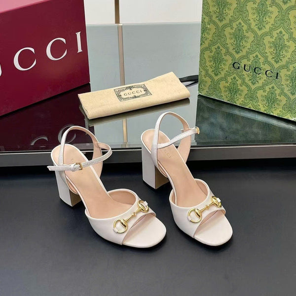 GG Horsebit High Heel Sandals in White Cowhide